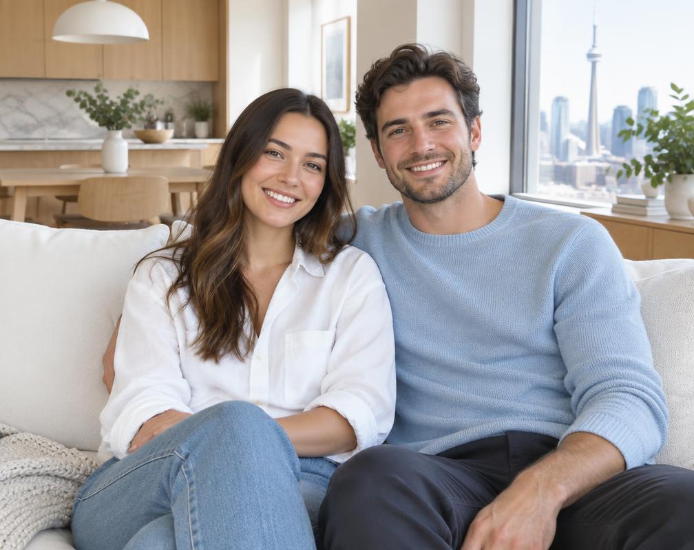 A happy couple relaxing in a fresh and bright home